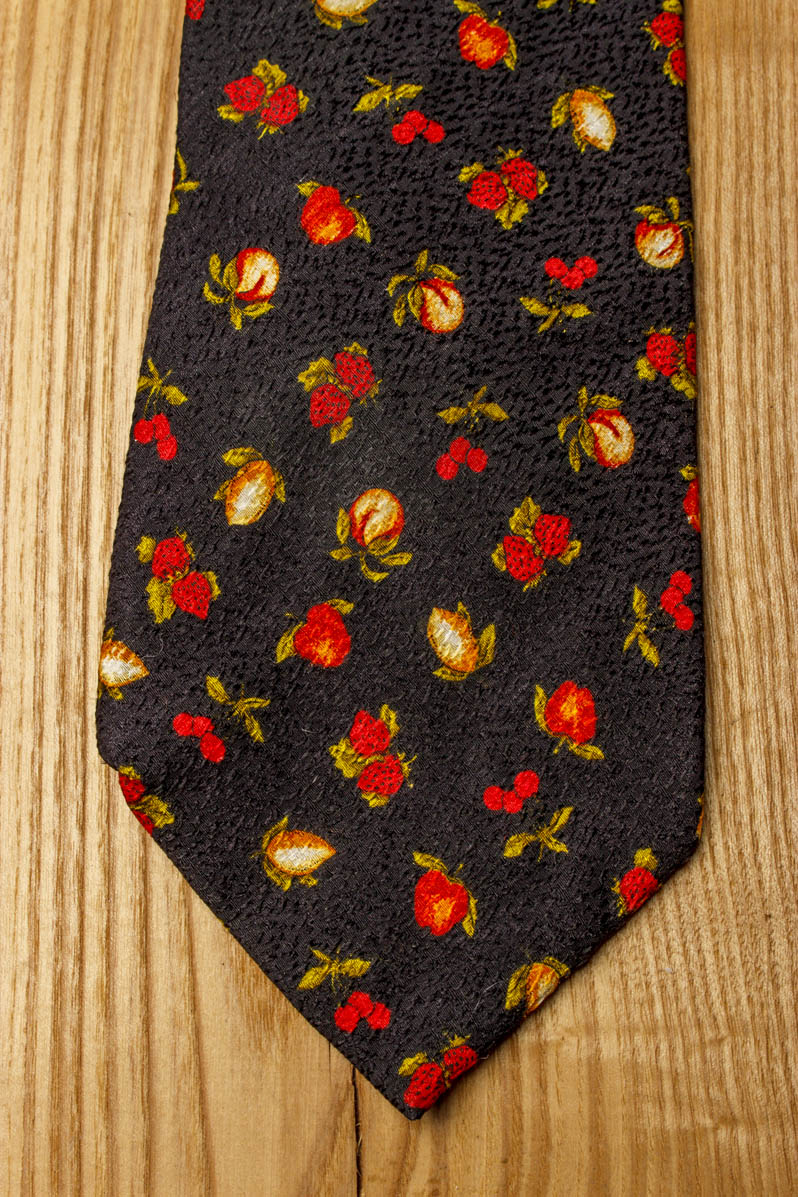 70er Jahre Schlips schwarz Seide Blumen