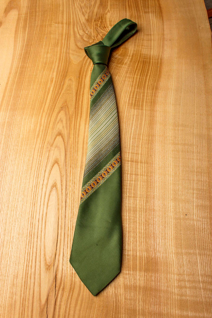 60er Krawatte grün braun beige