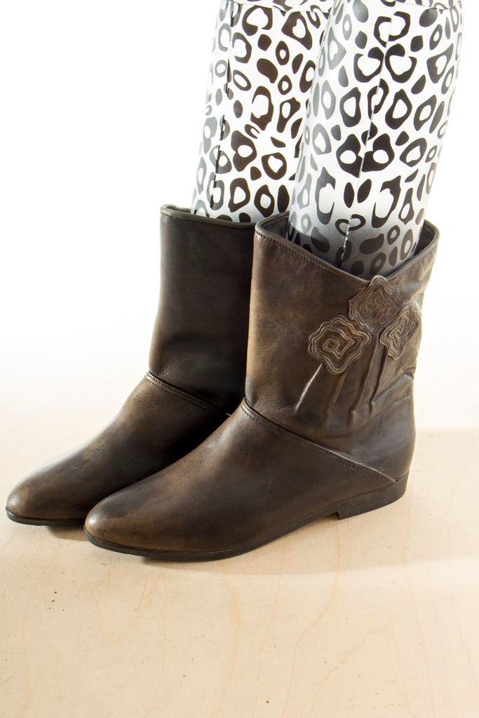 80er Stiefeletten braun Applikation Default Title 36 80er Boho braun Disco Frau Rockabilly Sale Schuhe schwarz vintageberlin.de