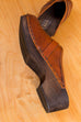 Vintage Holz Clogs Leder 60er 70er Boho braun Disco Frau Hippie Rockabilly Schlager Schuhe Special vintageberlin.de