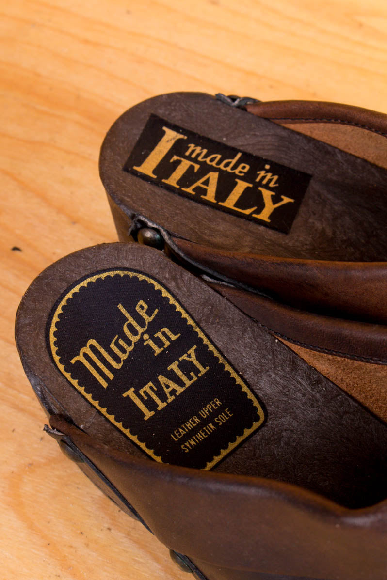 Vintage Clogs braun Nieten Leder