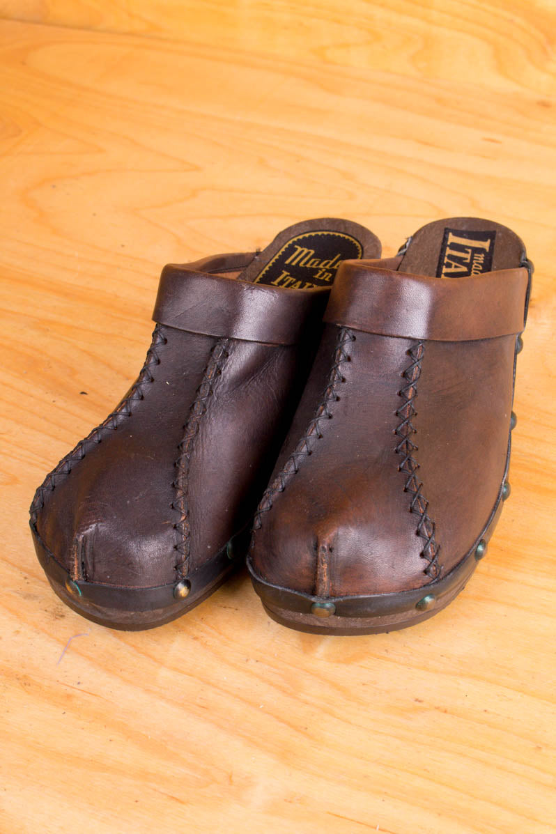 Vintage Clogs braun Nieten Leder