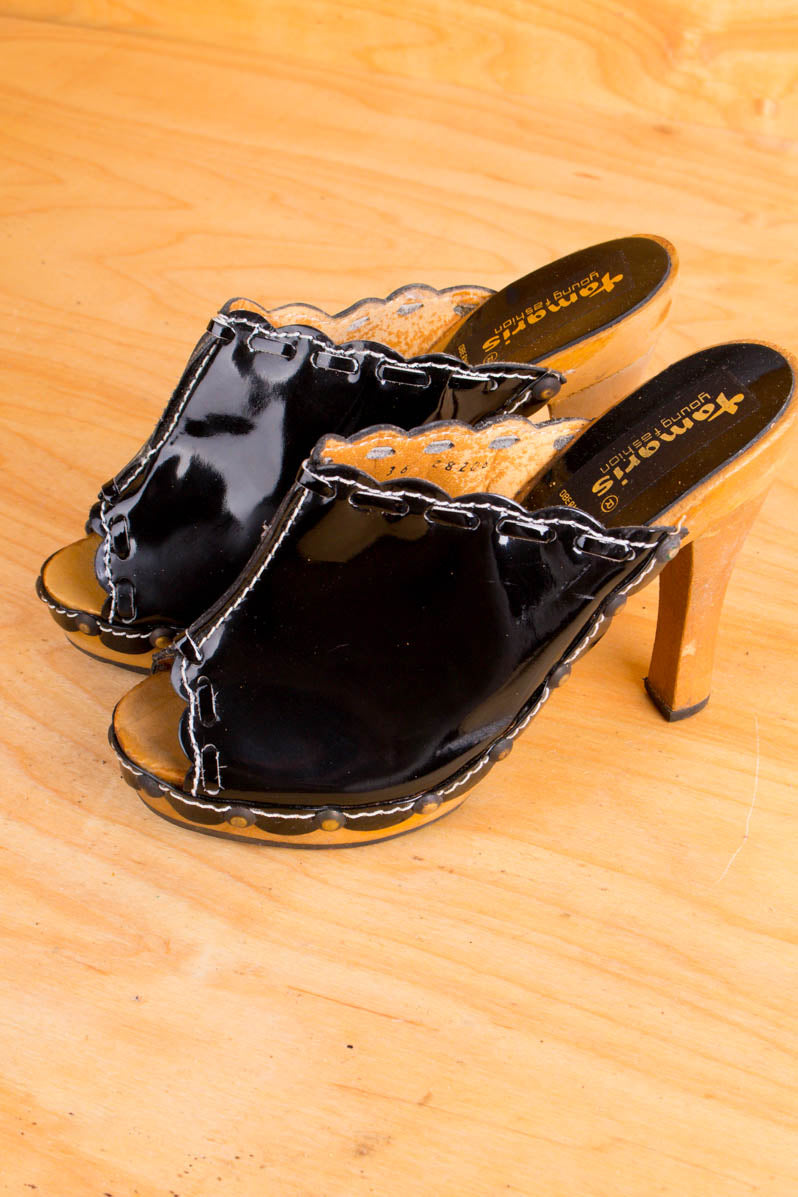 Vintage Lack Clogs schwarz