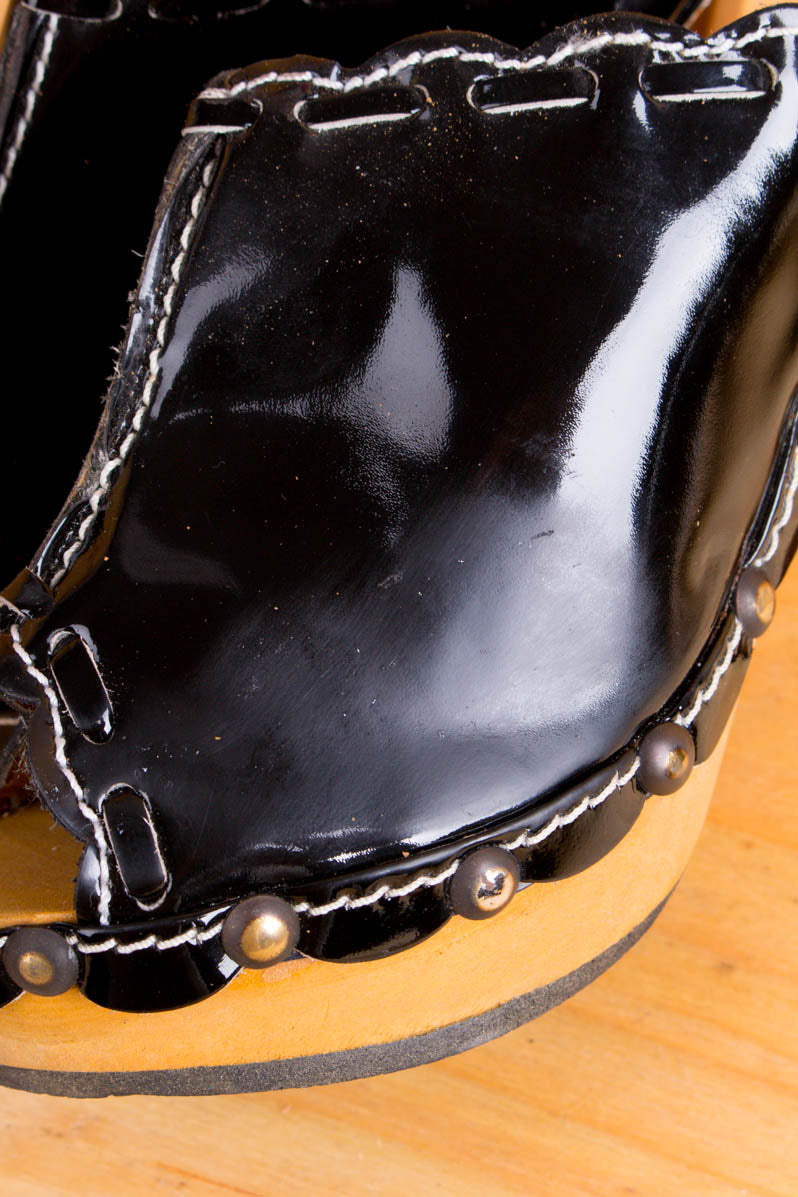 Vintage Lack Clogs schwarz