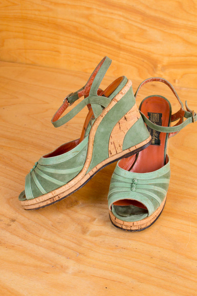 Vintage Keilabsatz Sandalen grün