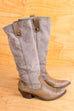 Vintage Slouch Stiefel Leder 38 90er Frau grau Rockabilly Schuhe vintageberlin.de