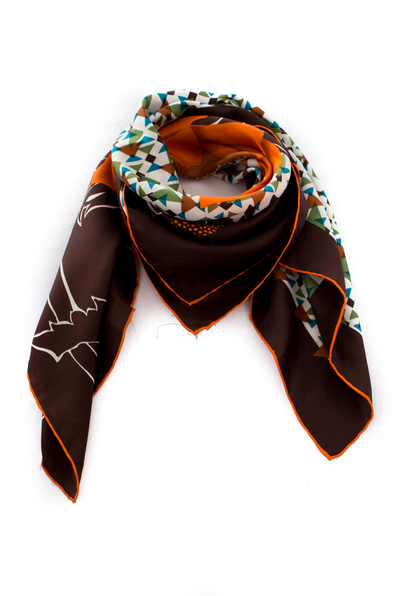 Vintage Tuch braun Blumen Seide