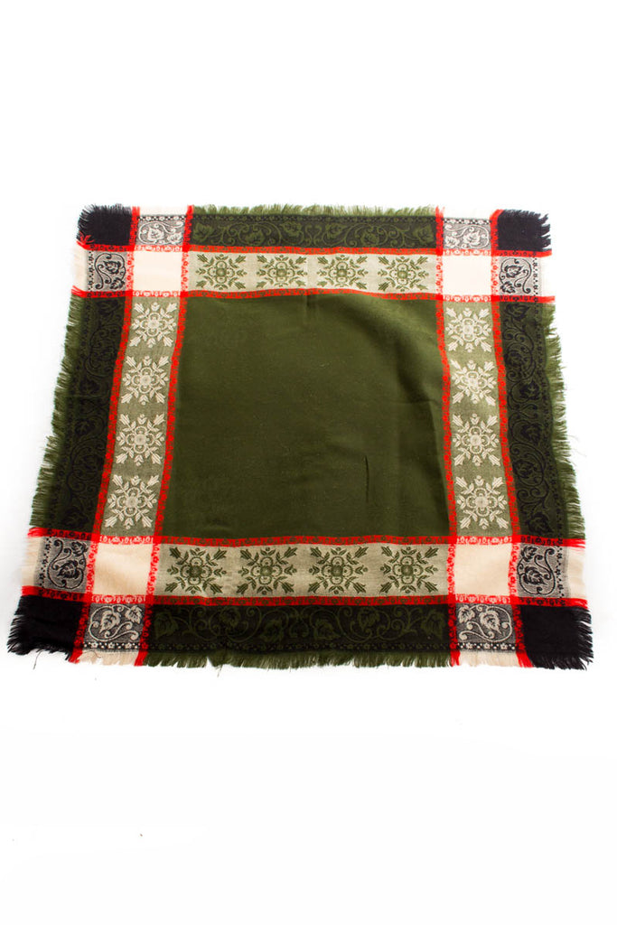 Folklore Tuch grün Fransen 70er 80er Accessoires Boho braun bunt grün Hippie Rockabilly Sekretärin Tuch Unisize vintageberlin.de