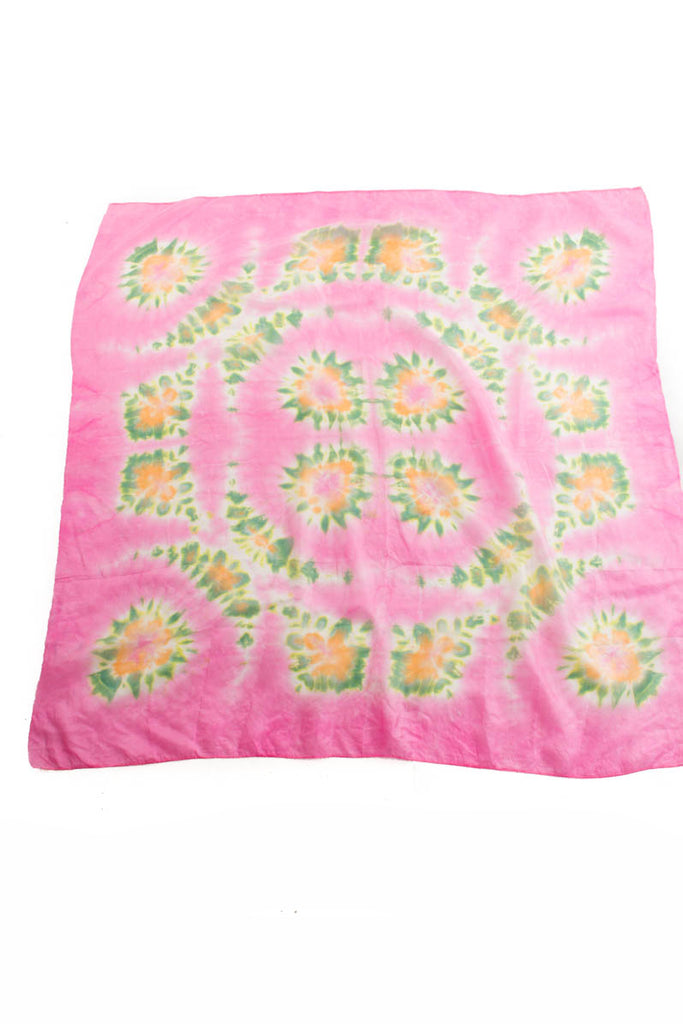 Seiden Tuch rosa Batik 70er 80er Accessoires Boho bunt Hippie pink Rockabilly rosa Sekretärin Tuch Unisize vintageberlin.de