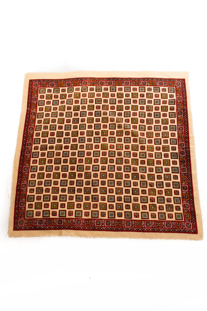 Vintage Tuch beige-rot Fransen 70er Accessoires beige Boho braun bunt Hippie Rockabilly rot Sekretärin Tuch Unisize vintageberlin.de